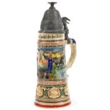 Paul Kluts, German military interest stein with pewter mounts, 32.5cm high