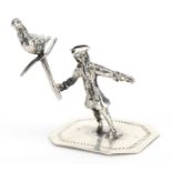 Miniature sterling silver figure of a gentleman holding a bird on a perch, 4cm high, 13.5g