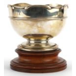 A & J Zimmerman Ltd, Edwardian silver pedestal bowl raised on a turned wood base, 13.5cm high x 12cm