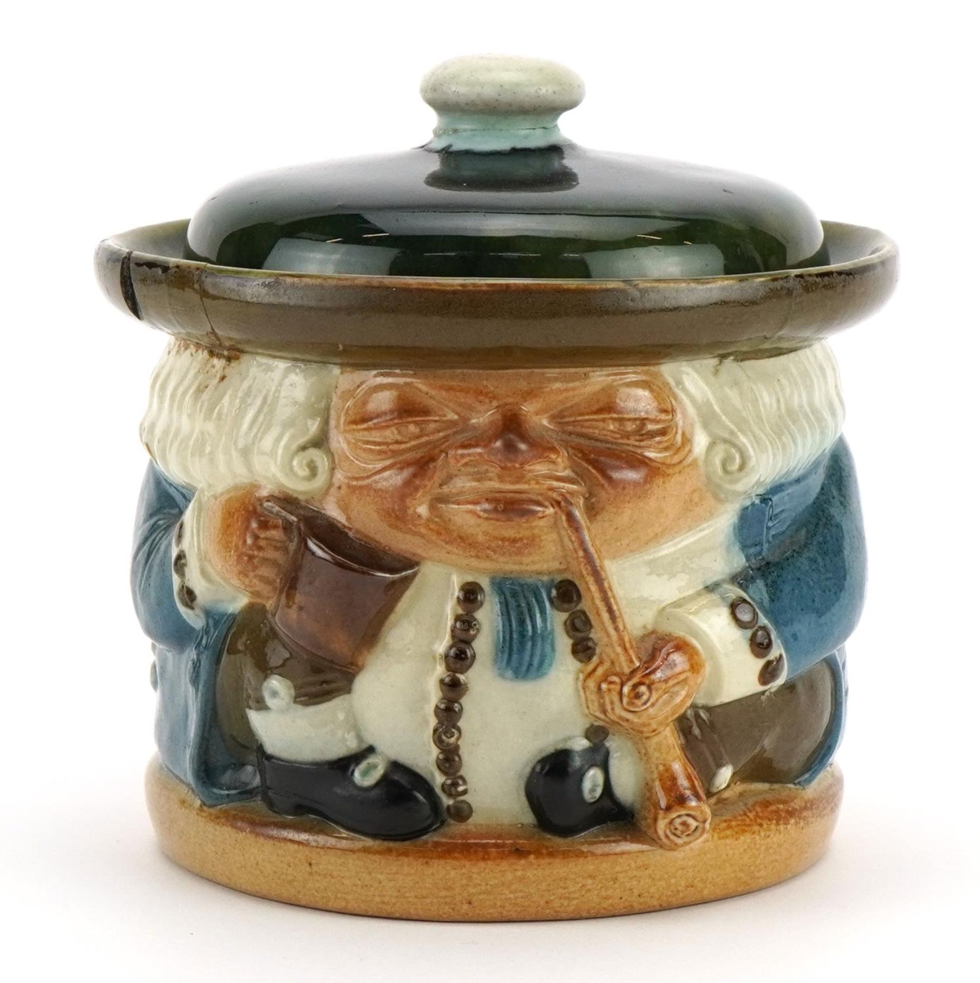 Harry Simeon for Royal Doulton, stoneware Toby design tobacco jar, impressed marks to the base, 13cm