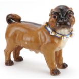 19th century continental porcelain model of a Pug dog, impressed marks and numbers to the feet, 24cm