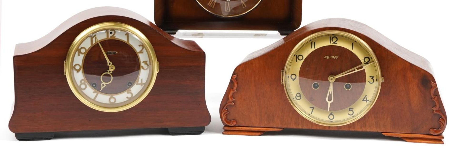 Three mahogany cased striking and Westminster chime mantle clocks comprising Smiths, Seth Thomas and - Image 3 of 7