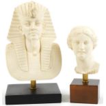 A. Giannelli, two parian design busts raised on wooden bases including Tutankhamun, the largest 33.