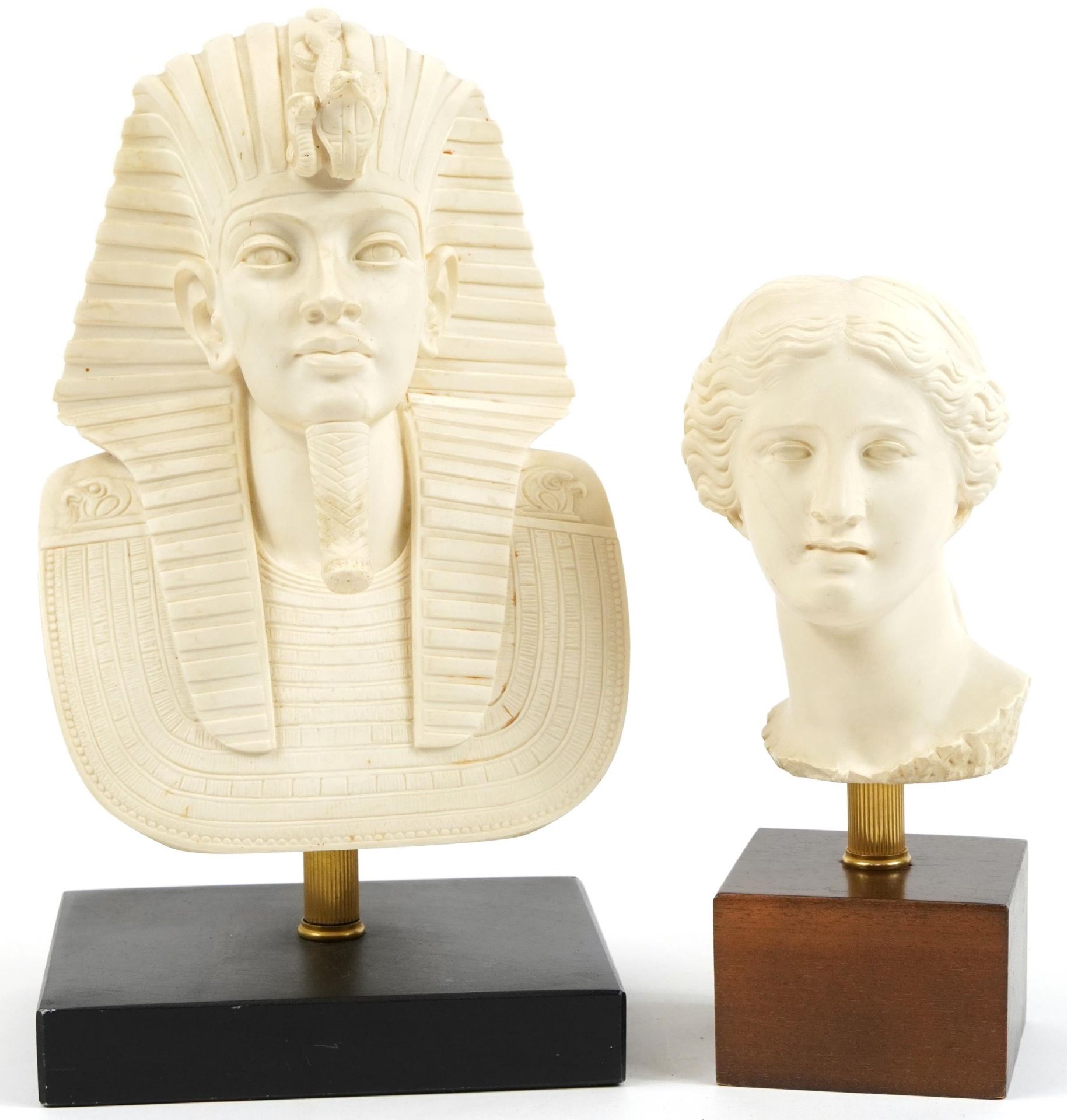 A. Giannelli, two parian design busts raised on wooden bases including Tutankhamun, the largest 33.