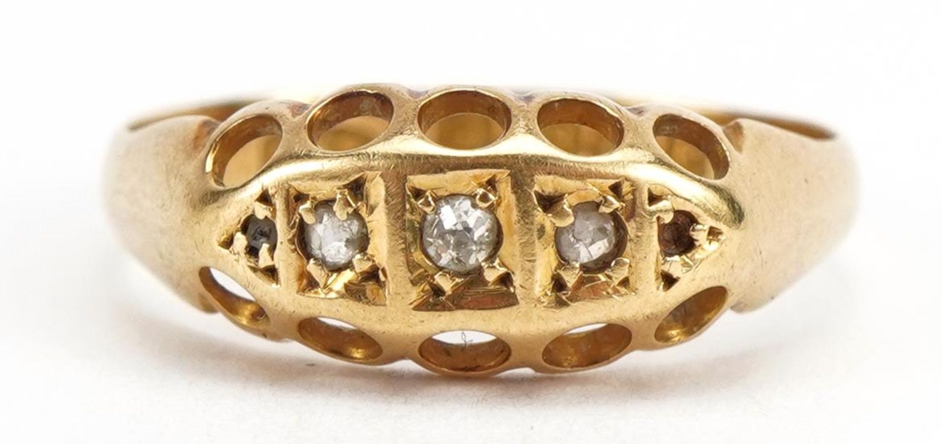 Edwardian 18ct gold diamond boat ring, Birmingham 1904, size L, 1.7g