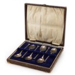 Henry Williamson Ltd, set of six George V silver teaspoons housed in a fitted silk lined case,