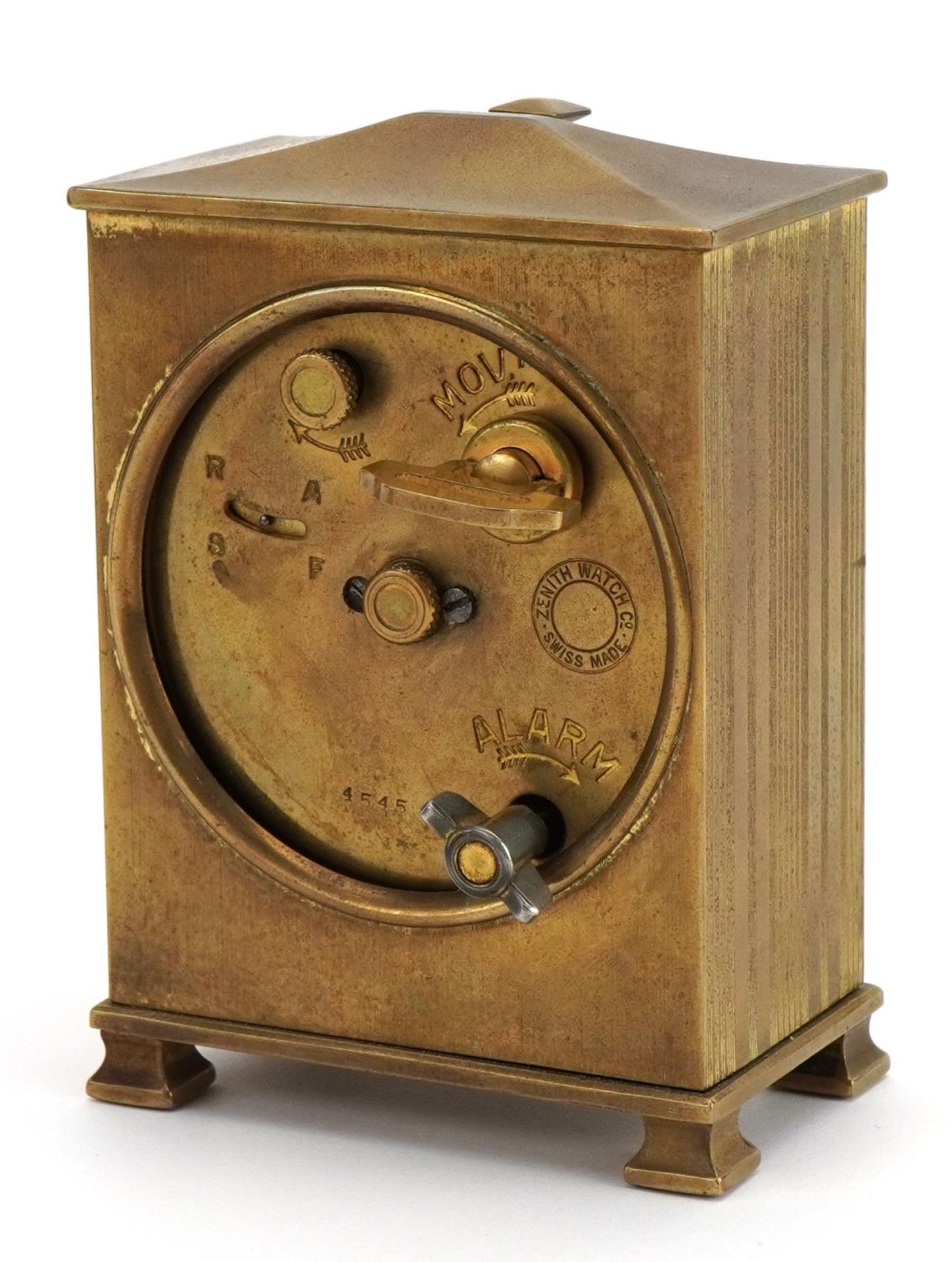 Zenith, Art Deco brass cased travel alarm clock with velvet lined case, the clock retailed by Arnold - Image 3 of 6