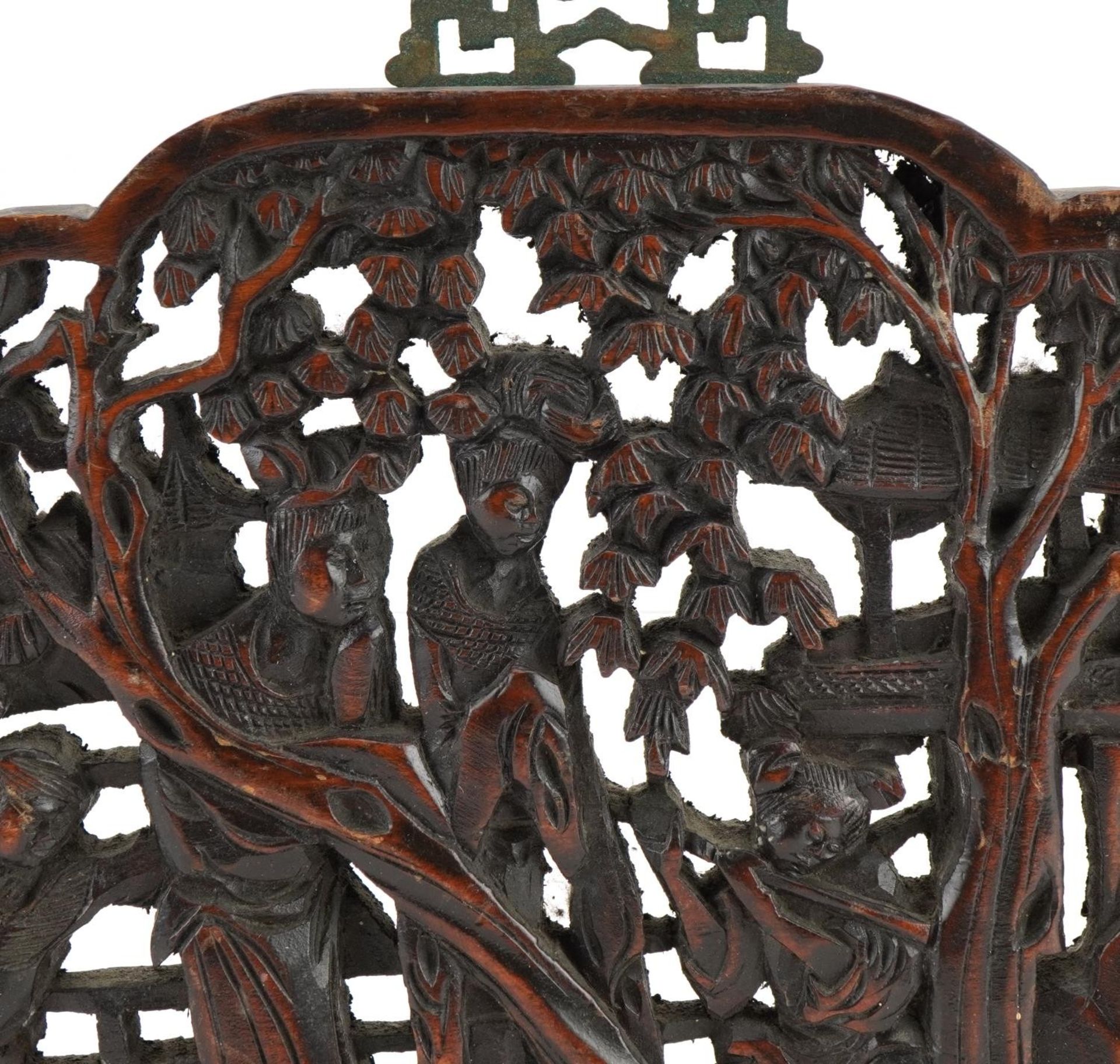 Chinese hardwood panel carved with figures amongst trees, 24cm high x 33cm wide - Image 2 of 3