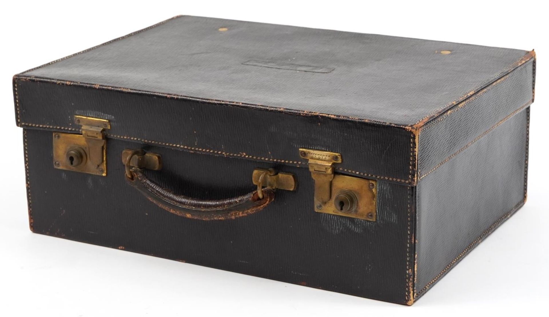 Victorian brown leather travelling vanity case with brass fittings, 44.5cm wide