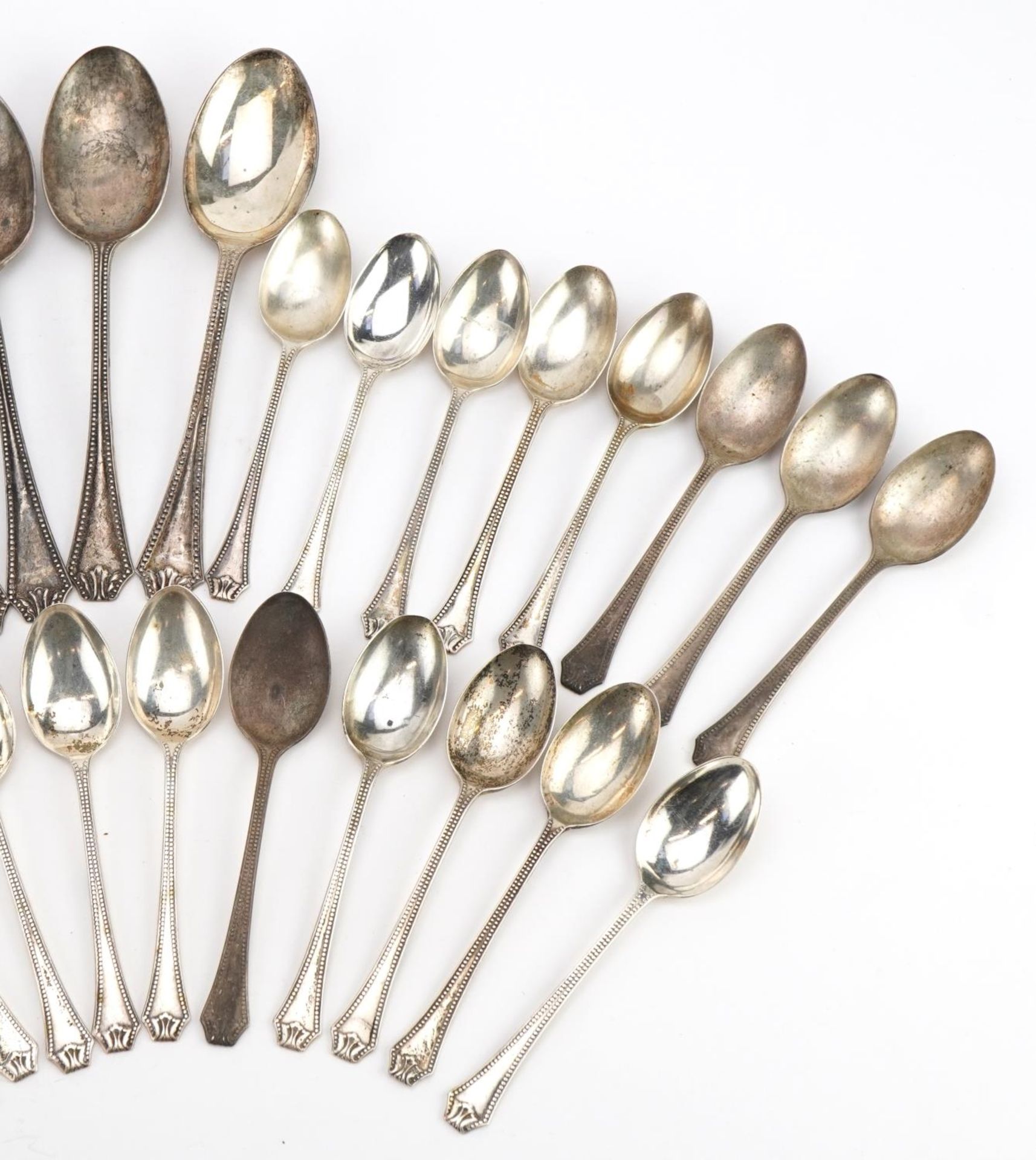 Collection of silver tablespoons and teaspoons, various hallmarks, the largest 18cm in length, total - Image 3 of 5