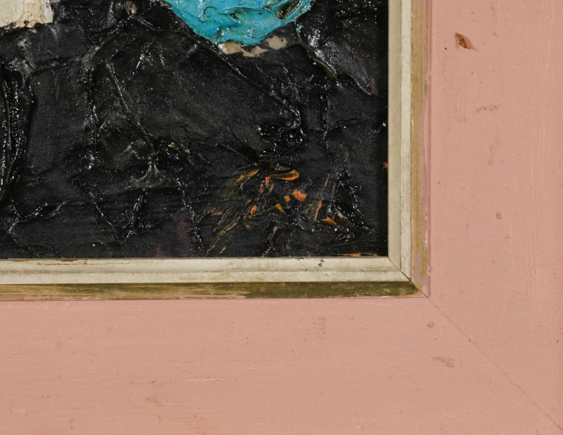 Abstract composition, still life vessels, impasto oil on board, mounted and framed, 29cm x 24cm - Image 3 of 4