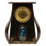 Arts & Crafts copper mantle clock with inset Ruskin type cabochon, the movement impressed Rex,