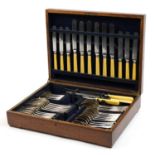 Mappin & Webb silver plated cutlery housed in an oak canteen, 44cm wide