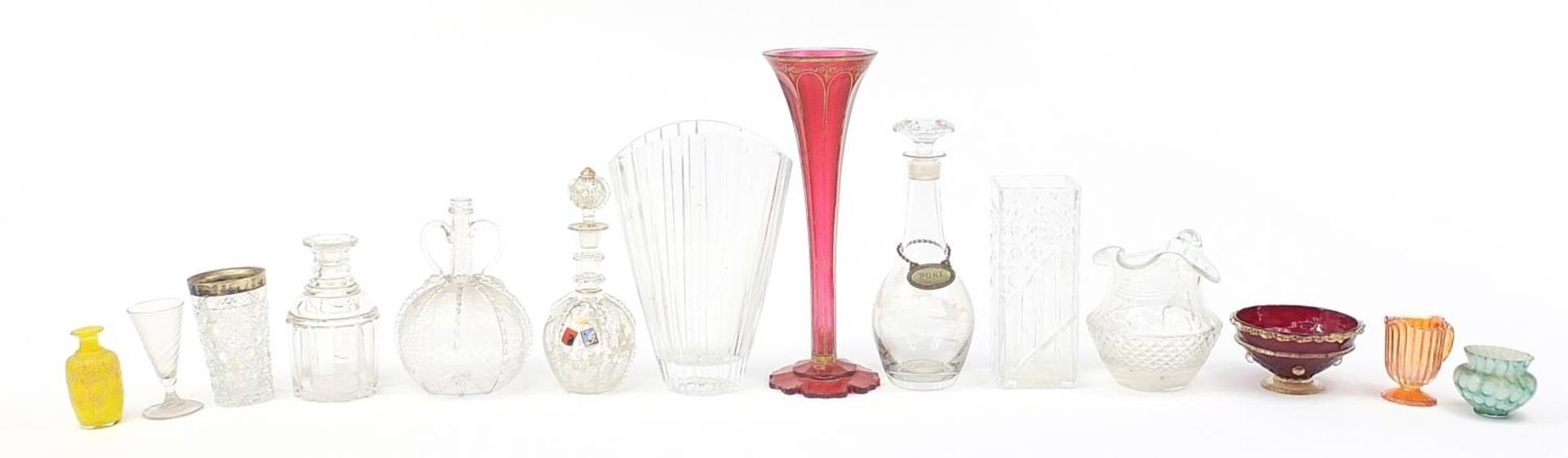 Victorian and later glassware including large Bohemian design overlaid vase, jugs and vases. the