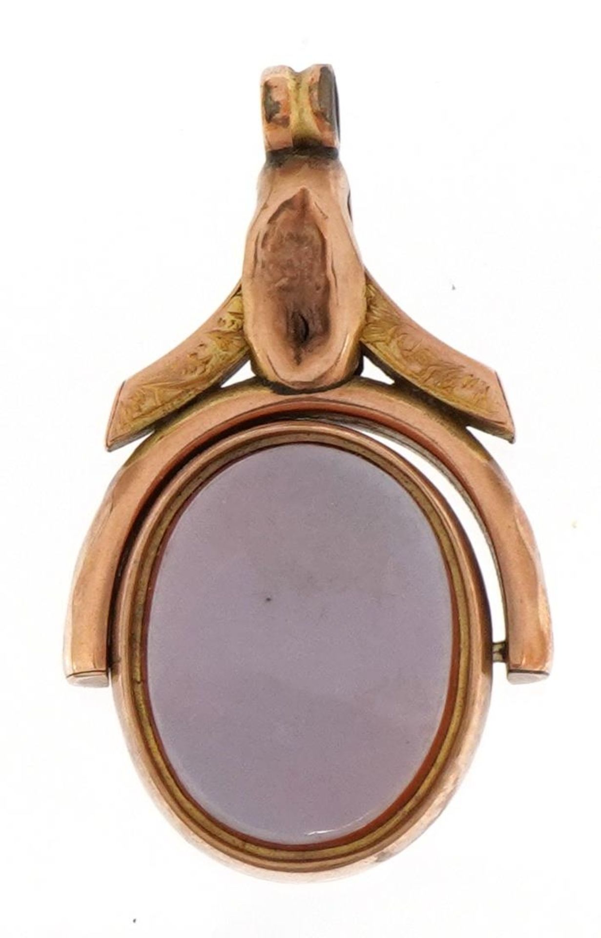 Antique 9ct rose gold bloodstone and carnelian spinner fob, 3.0cm high, 4.9g - Image 2 of 3