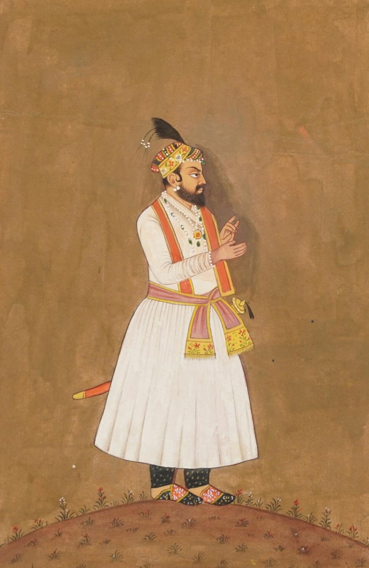 Portrait of a gentleman wearing traditional dress, Indian Mughal school watercolour on card,