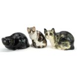 Three Winstanley pottery cats with beaded eyes, the largest 27cm in length