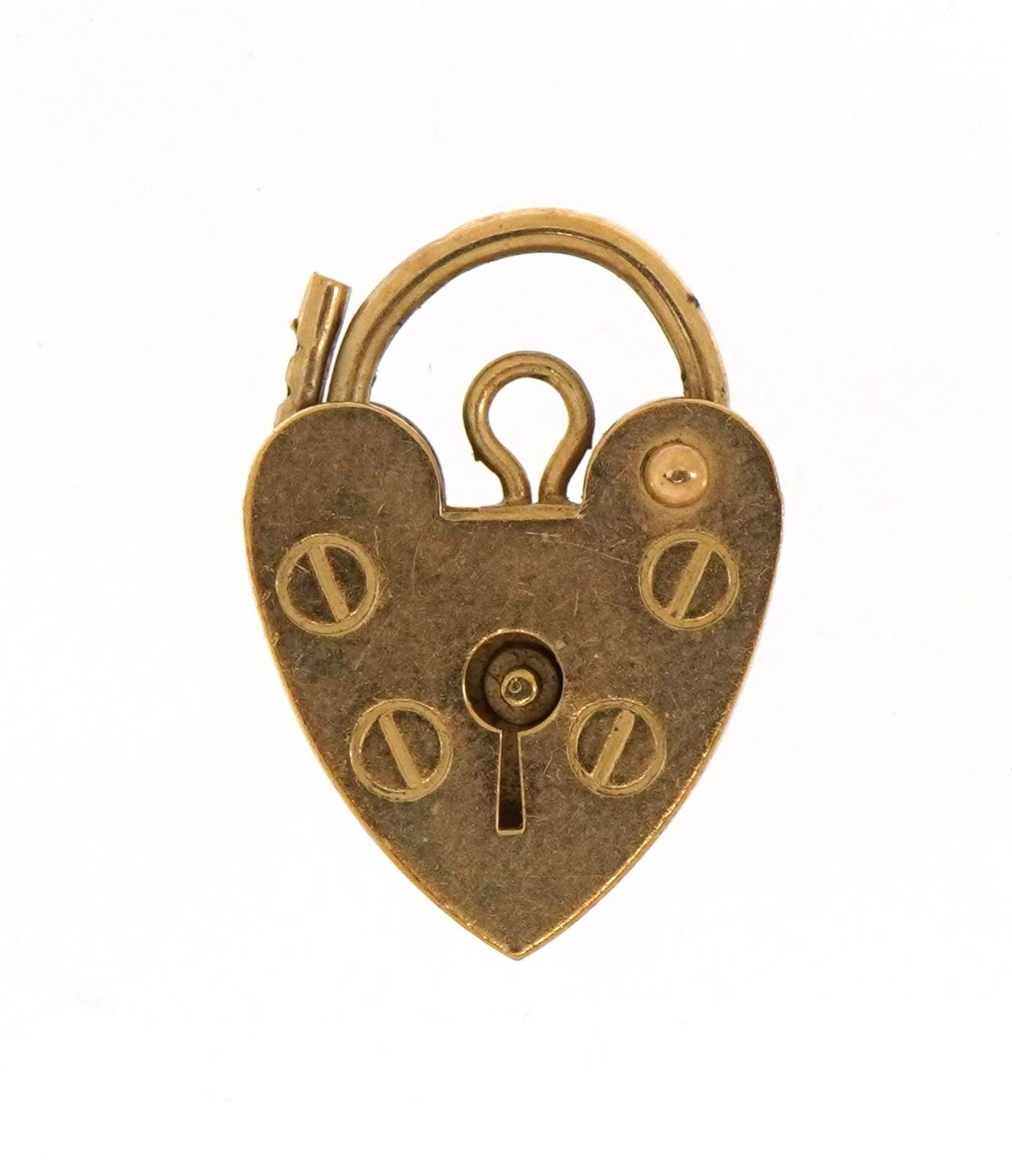 9ct gold love heart padlock, 1.8cm high, 1.6g