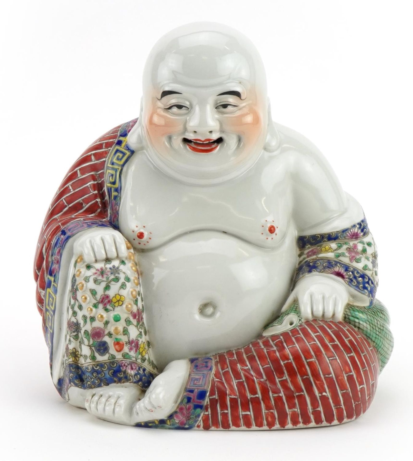 Chinese porcelain figure of Buddha hand painted in the famille rose palette, impressed character