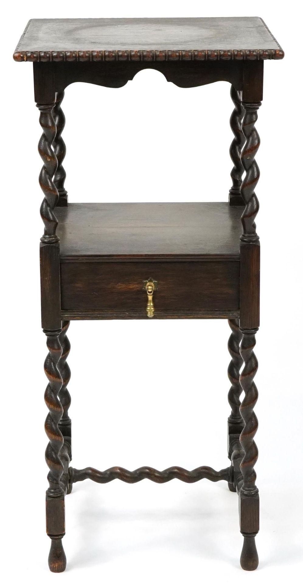 Oak barley twist occasional table with under tier and frieze drawer, 76cm H x 35.5cm W x 35.5cm D - Bild 2 aus 3