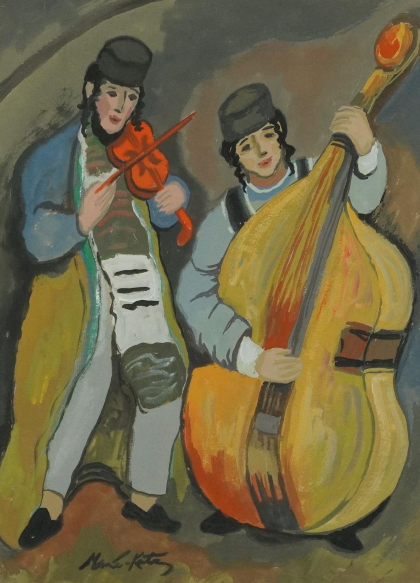 Manner of Emmanuel Mane-Katz - Two musicians, Israeli school gouache on paper, mounted, framed and