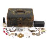 Antique and later jewellery including watch movements, unmarked gold brooch and an Elgin pocket