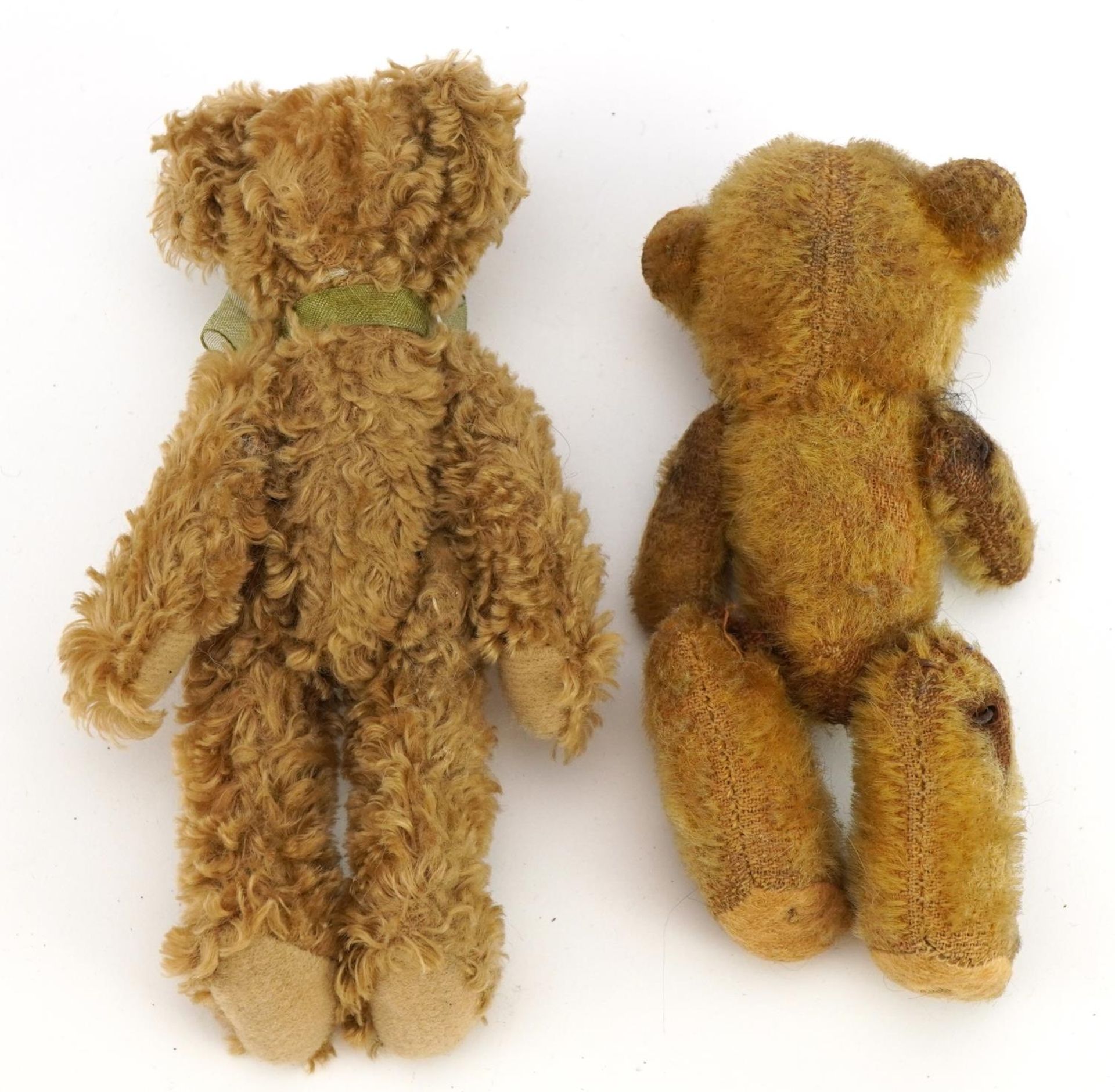 Vintage miniature straw filled teddy bear and one other, the largest 14cm high - Image 2 of 2