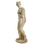 Large garden stoneware figure of a semi nude maiden, 117cm high