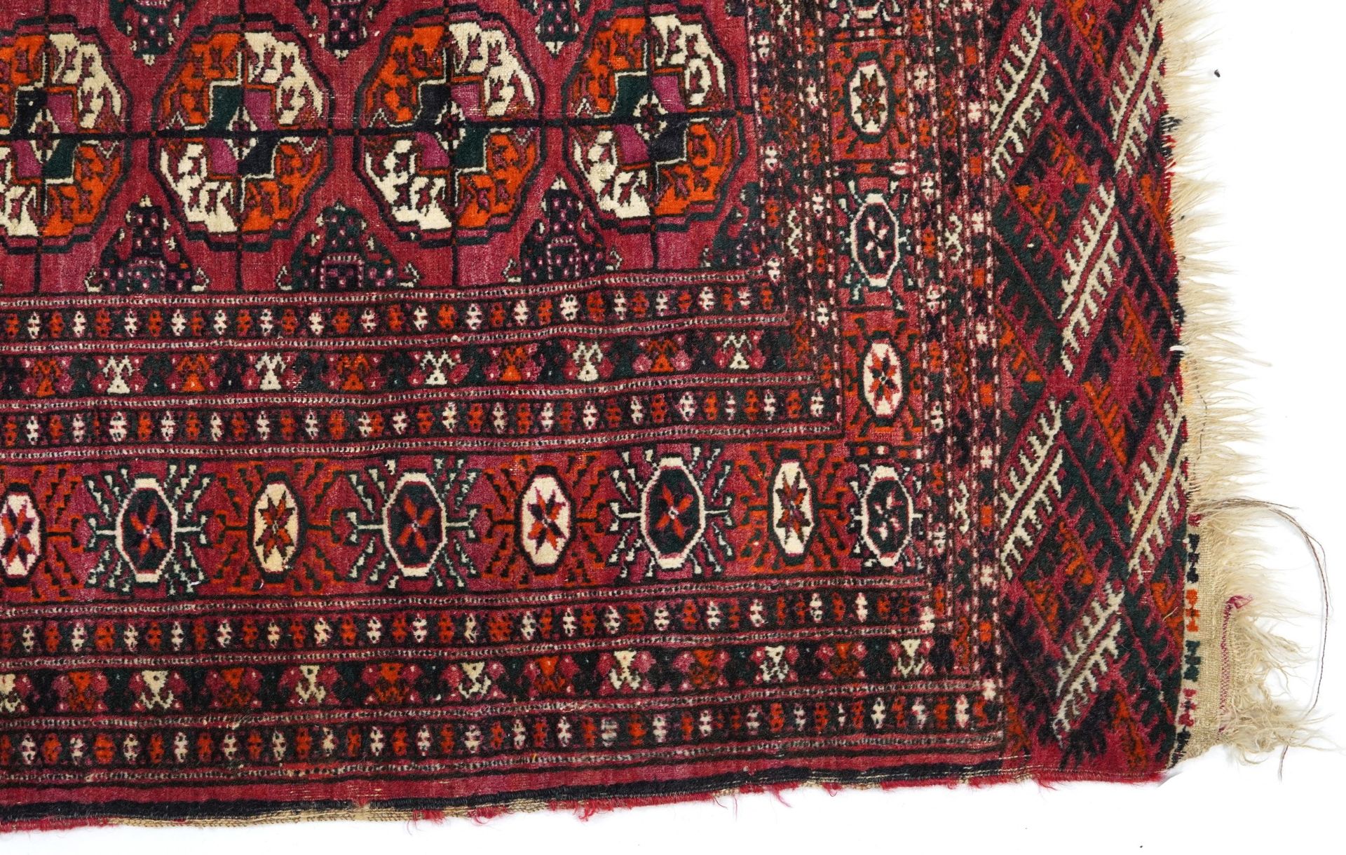 Rectangular red and blue ground Bokara rug with all over geometric design, 180cm x 130cm - Bild 5 aus 5