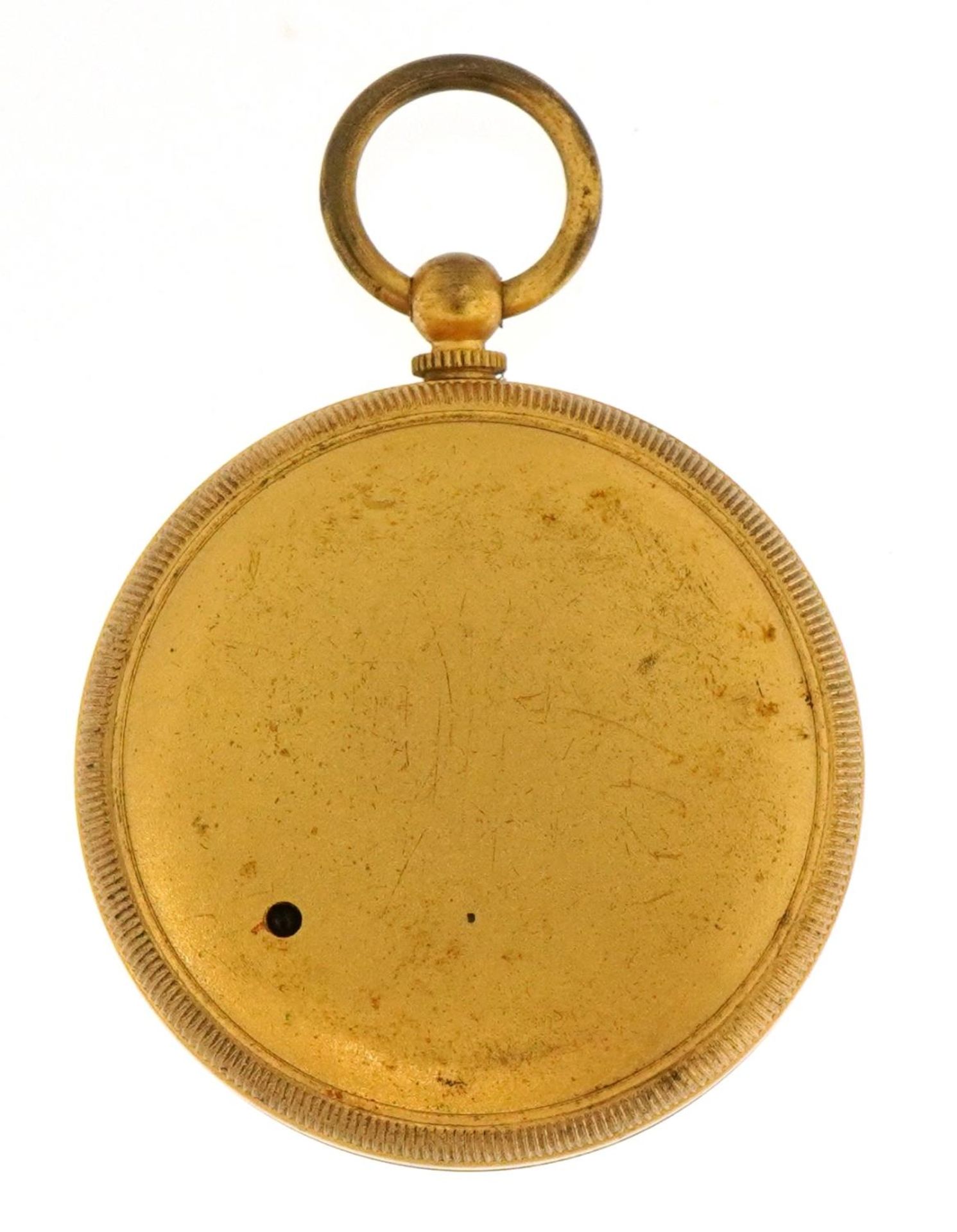 Gilt brass compensated pocket barometer, 5cm in diameter - Bild 2 aus 2