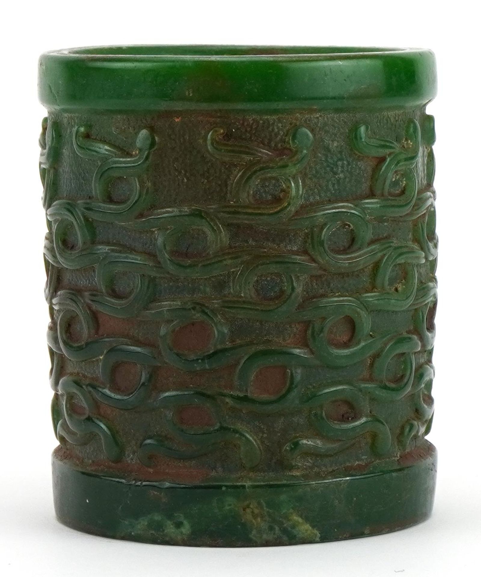 Chinese jade style brush pot, 9.5cm high