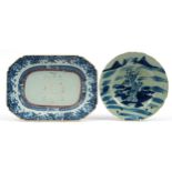 Chinese blue and white porcelain platter hand painted with an armorial crest and a plate hand