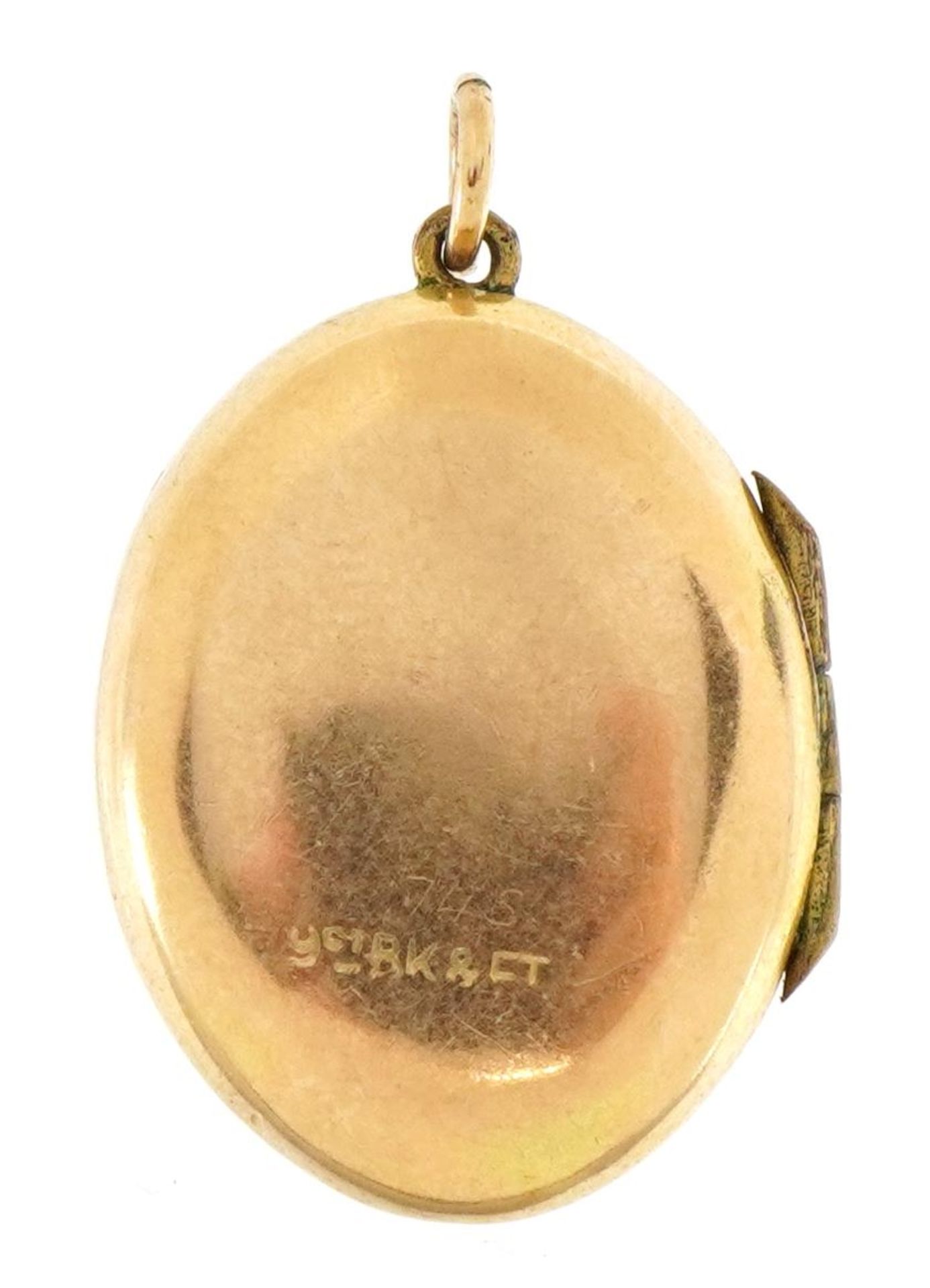 9ct gold back and front oval locket with engraved decoration, 2.4cm high, 3.6g - Bild 3 aus 4