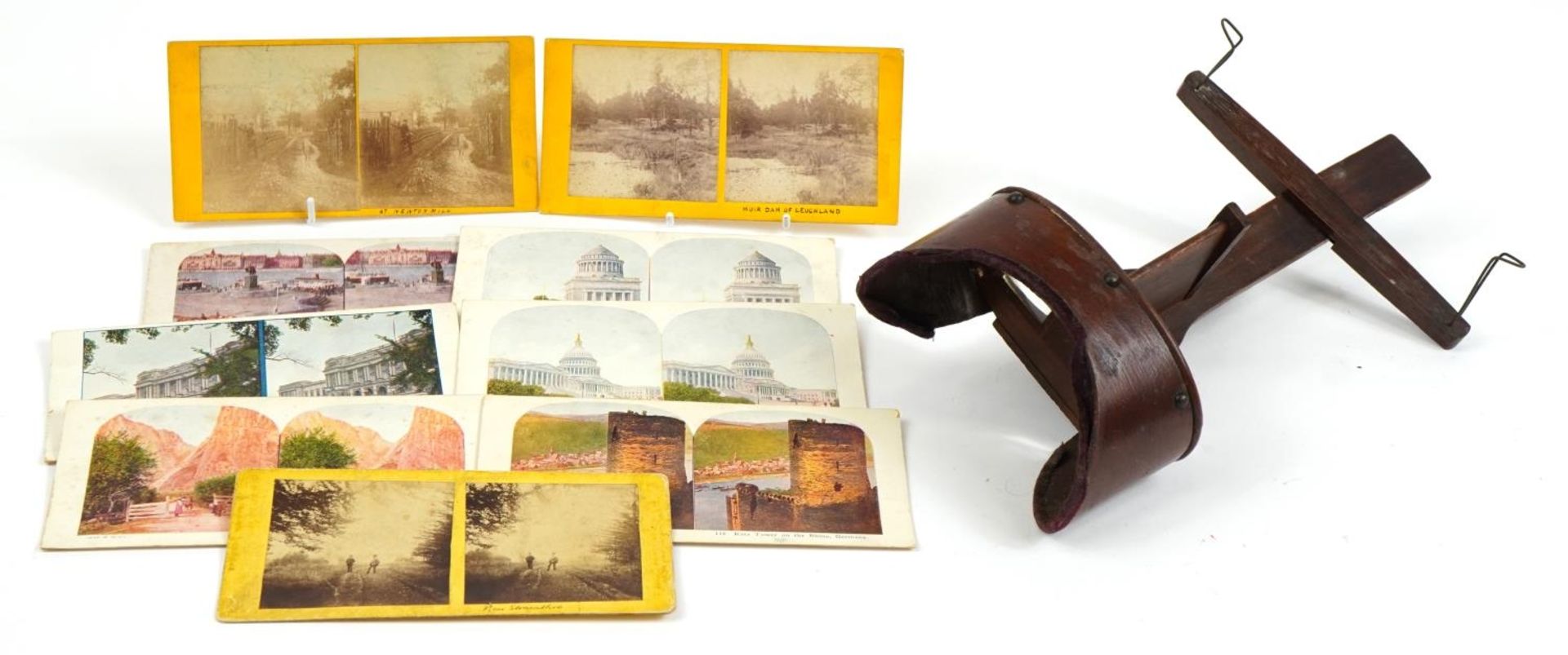 Victorian mahogany stereo card viewer and nine stereo cards