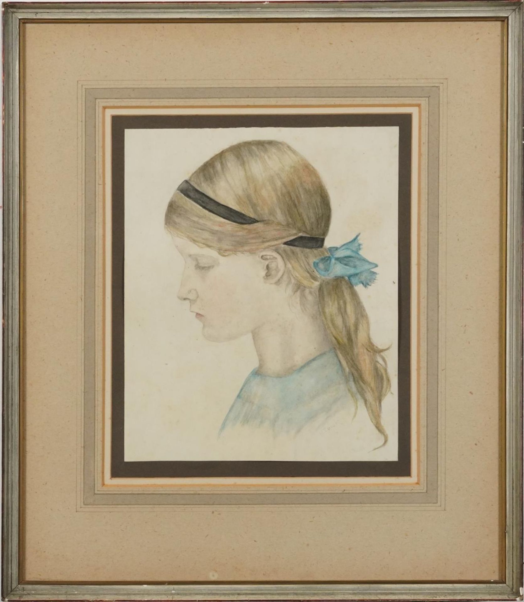 Henry Tonks - Portrait of a young girl, late 19th/early 20th century signed watercolour, mounted, - Bild 2 aus 4
