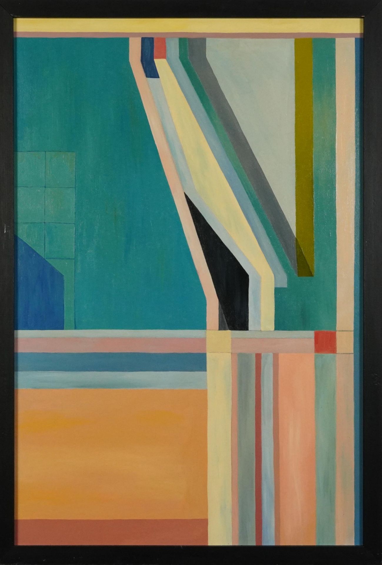 Manner of Richard Diebenkorn - Abstract composition, geometric shapes, American school oil on board, - Image 2 of 4
