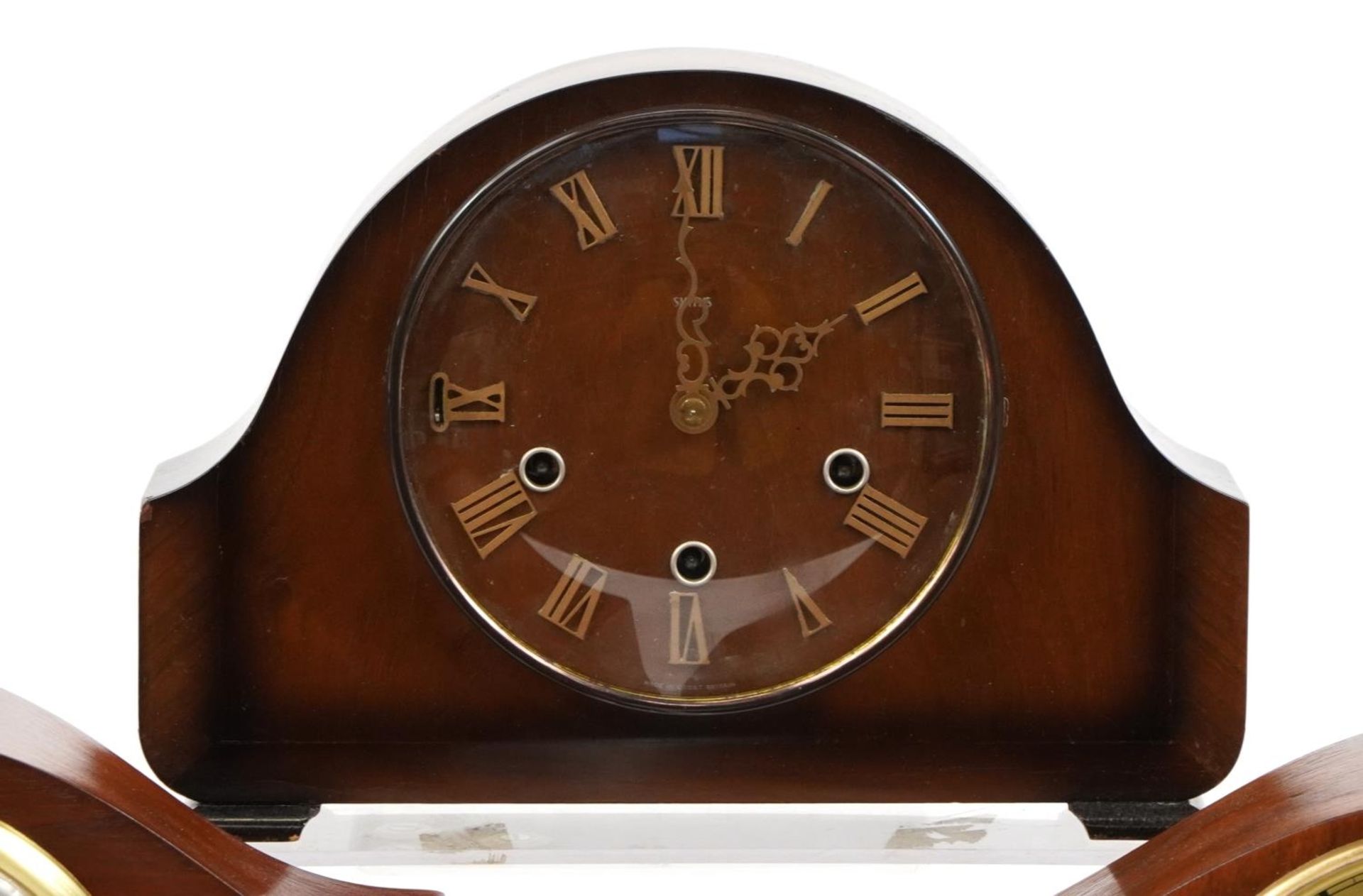 Three mahogany cased striking and Westminster chime mantle clocks comprising Smiths, Seth Thomas and - Image 2 of 7