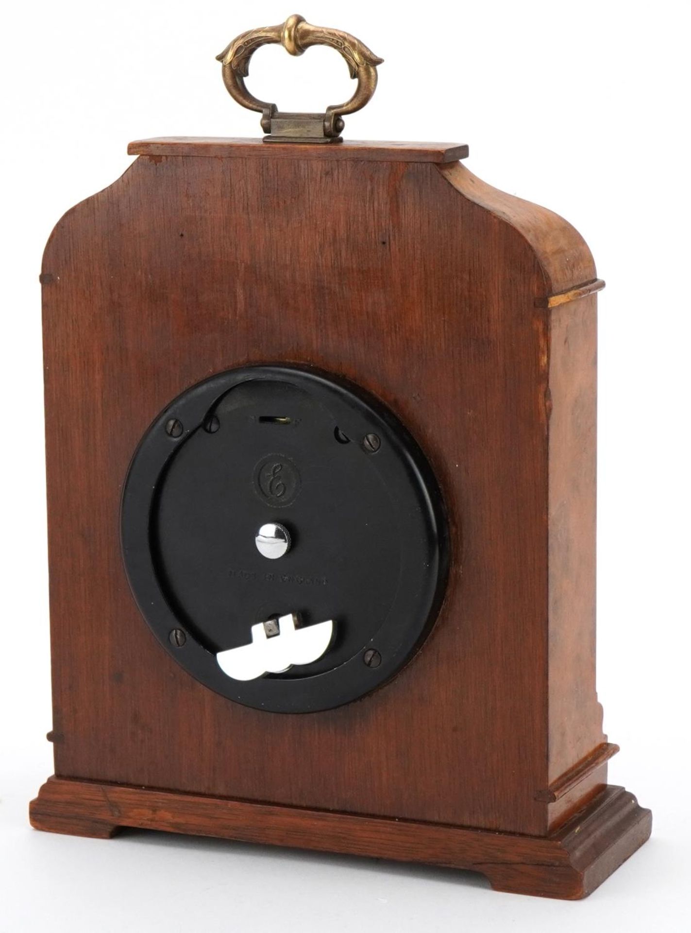 Burr walnut Elliott mantle clock, retailed by Shorland Fooks Brighton, 24cm high - Image 2 of 3