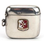 Wilmot Manufacturing Co, shipping interest silver vesta with enamelled Maltese cross engraved