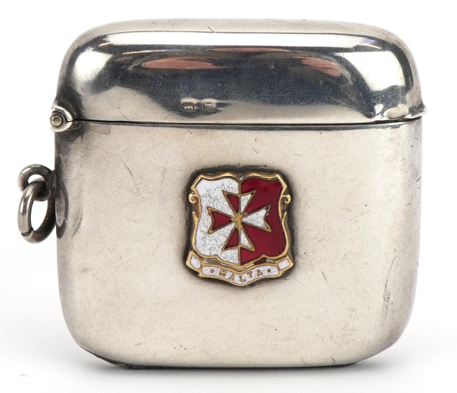 Wilmot Manufacturing Co, shipping interest silver vesta with enamelled Maltese cross engraved