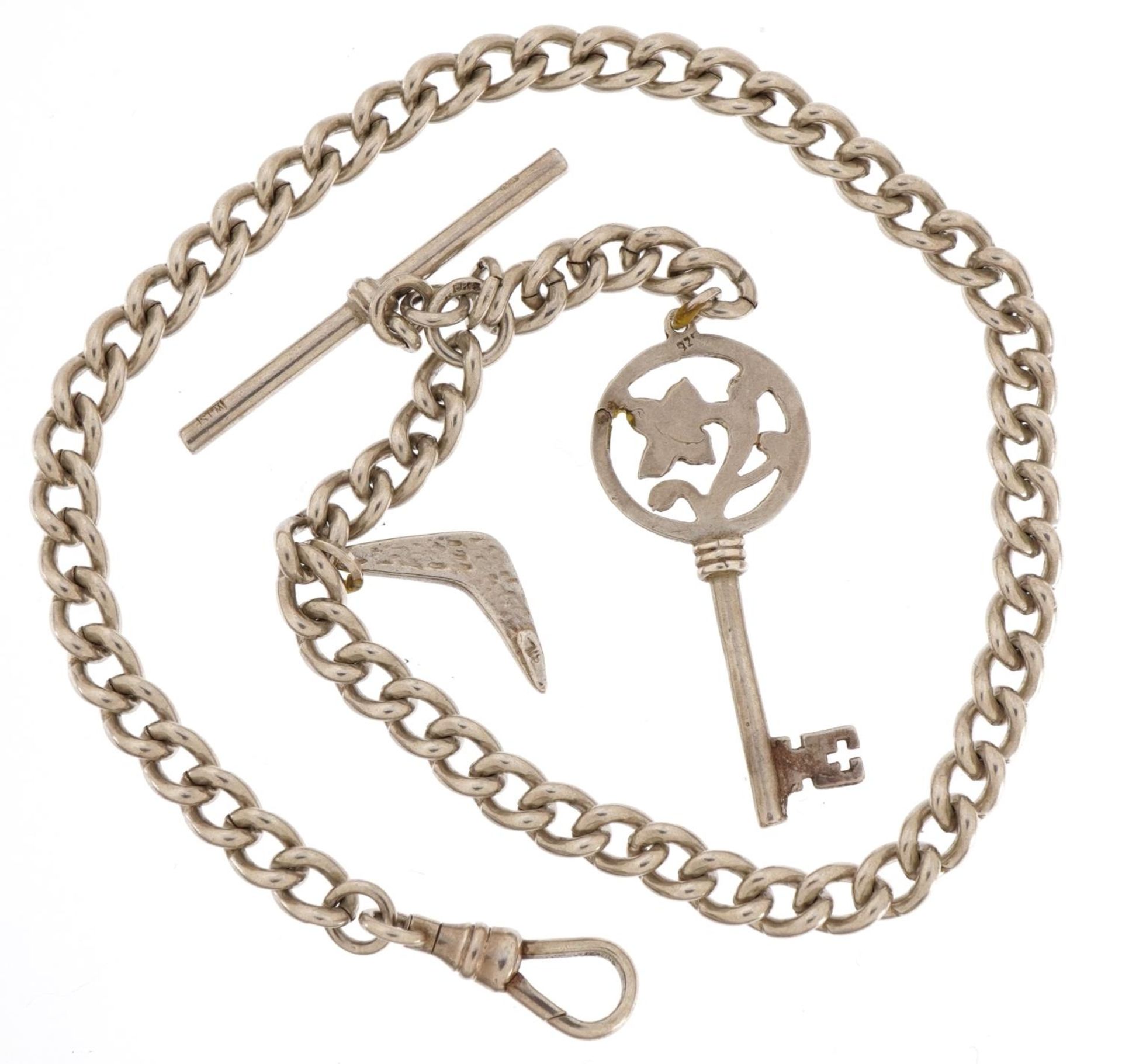 White metal watch chain with silver T bar and silver swivel clasp, 32cm in length, 30.5g - Image 2 of 3
