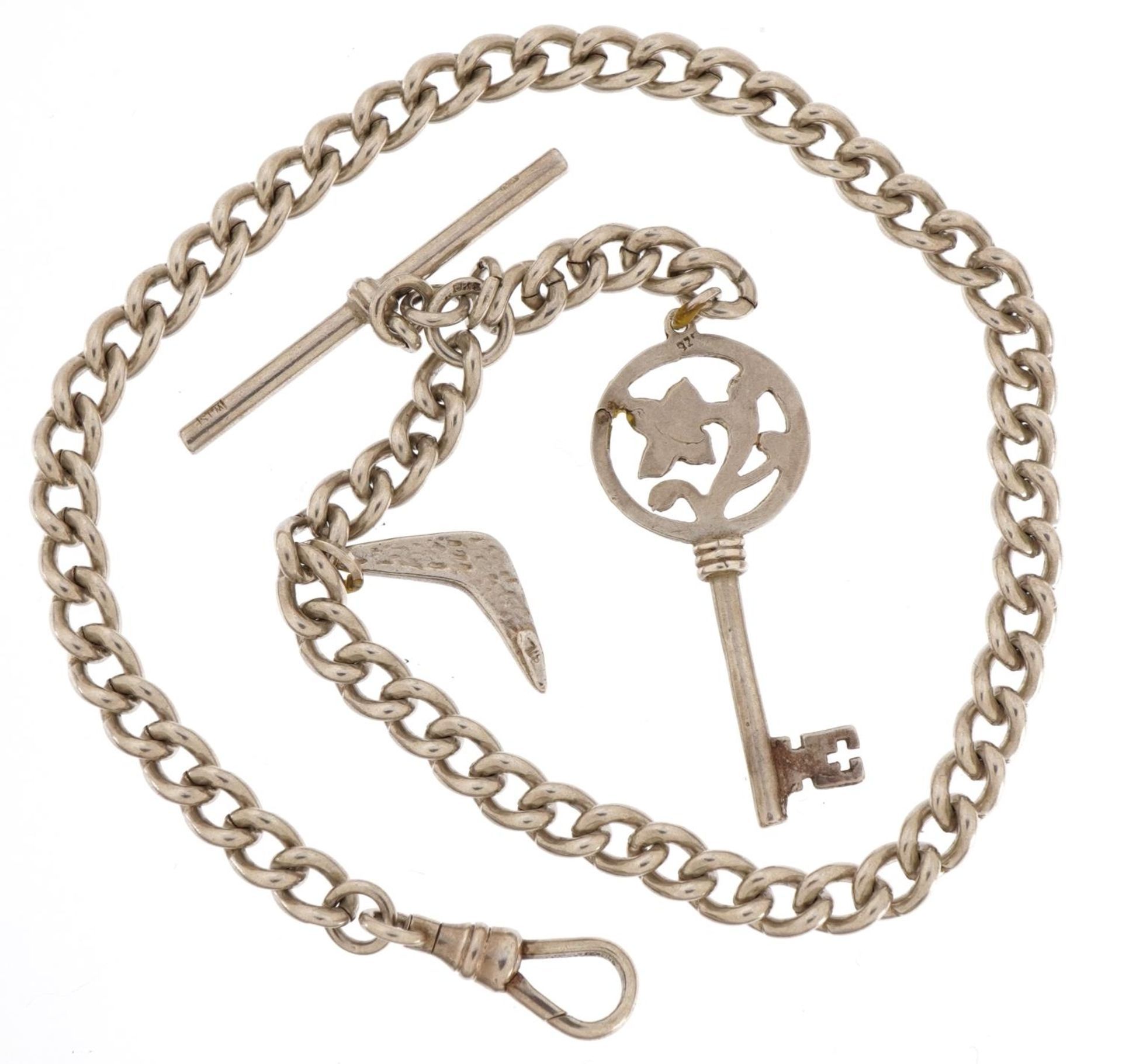 White metal watch chain with silver T bar and silver swivel clasp, 32cm in length, 30.5g - Bild 2 aus 3