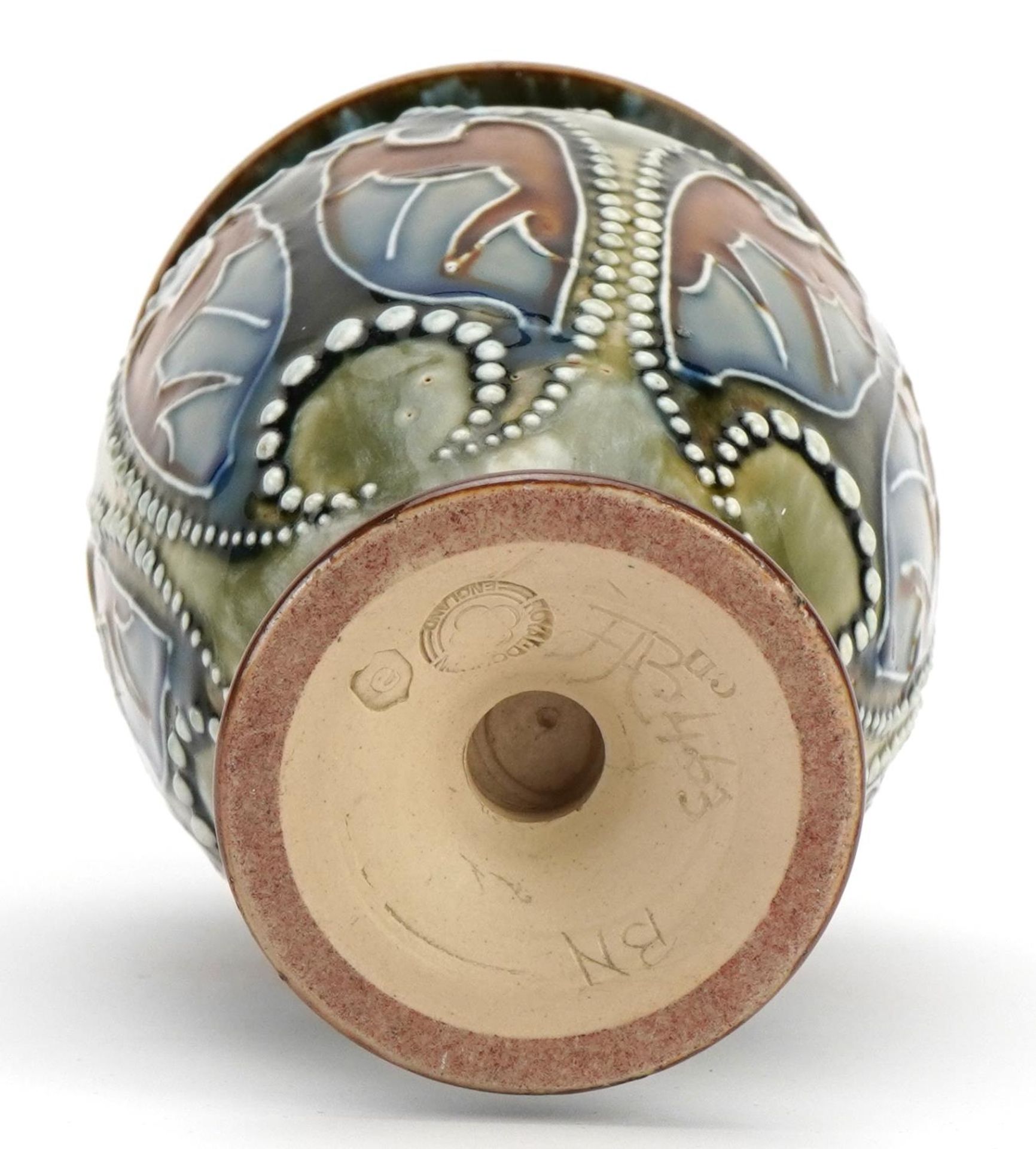 Frank Barlow for Royal Doulton, Art Nouveau stoneware vase hand painted with flowers, 16.5cm high - Image 3 of 4