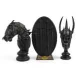 Three Lord of the Rings Sideshow Weta figures comprising Nazgul Steed, Helm of Sauron numbered 1443/