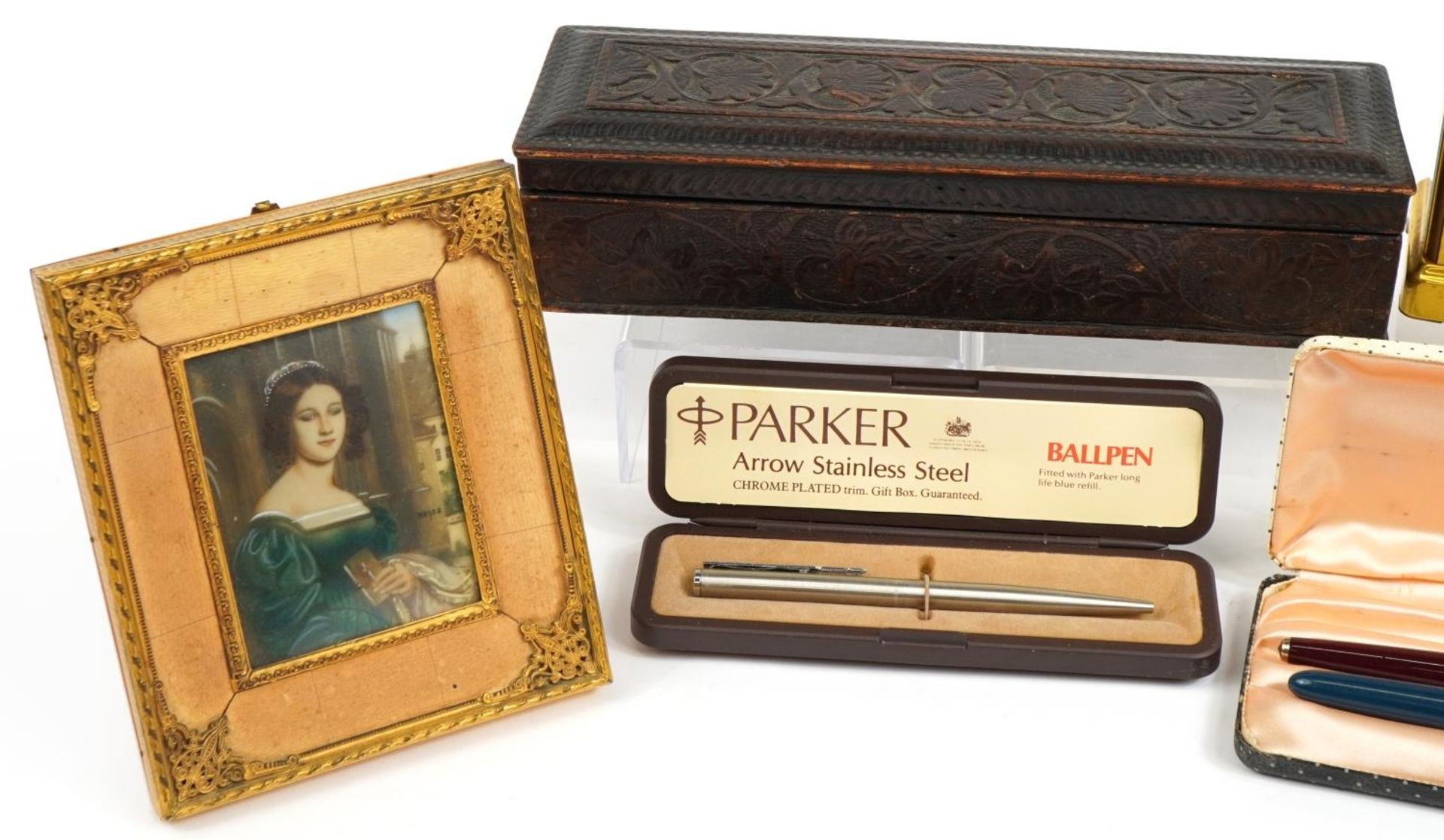 Sundry items including a Bayard eight day carriage clock, Parker 65 with gold nib, Parker 51 and - Image 2 of 5