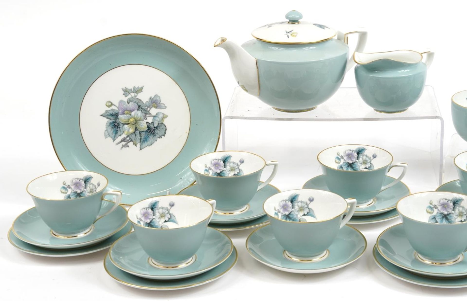 Royal Worcester Woodland pattern teaware including teapot, milk jug, sugar bowl and trios - Image 2 of 4