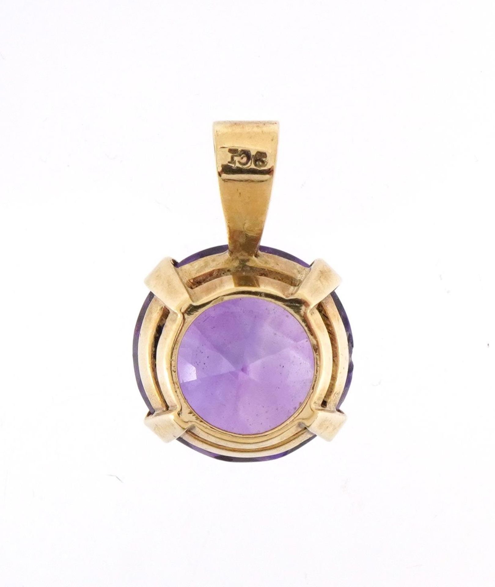 9ct gold purple stone solitaire pendant, possibly amethyst, 1.9cm high, 2.6g - Image 2 of 3