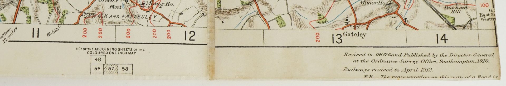 Folding linen backed map of Hunstanton & Fakenham dated 1912, 16.5cm x 10cm when closed - Bild 5 aus 6