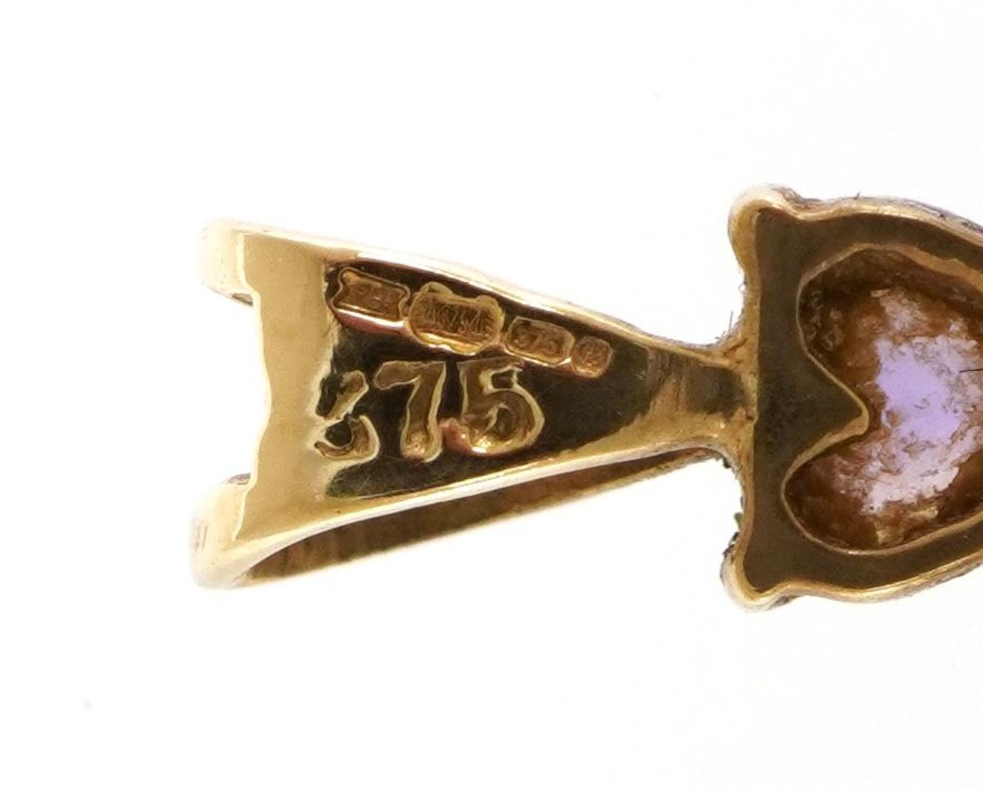 9ct gold amethyst cross pendant set with a diamond, 2.0cm high, 1.1g - Image 3 of 3