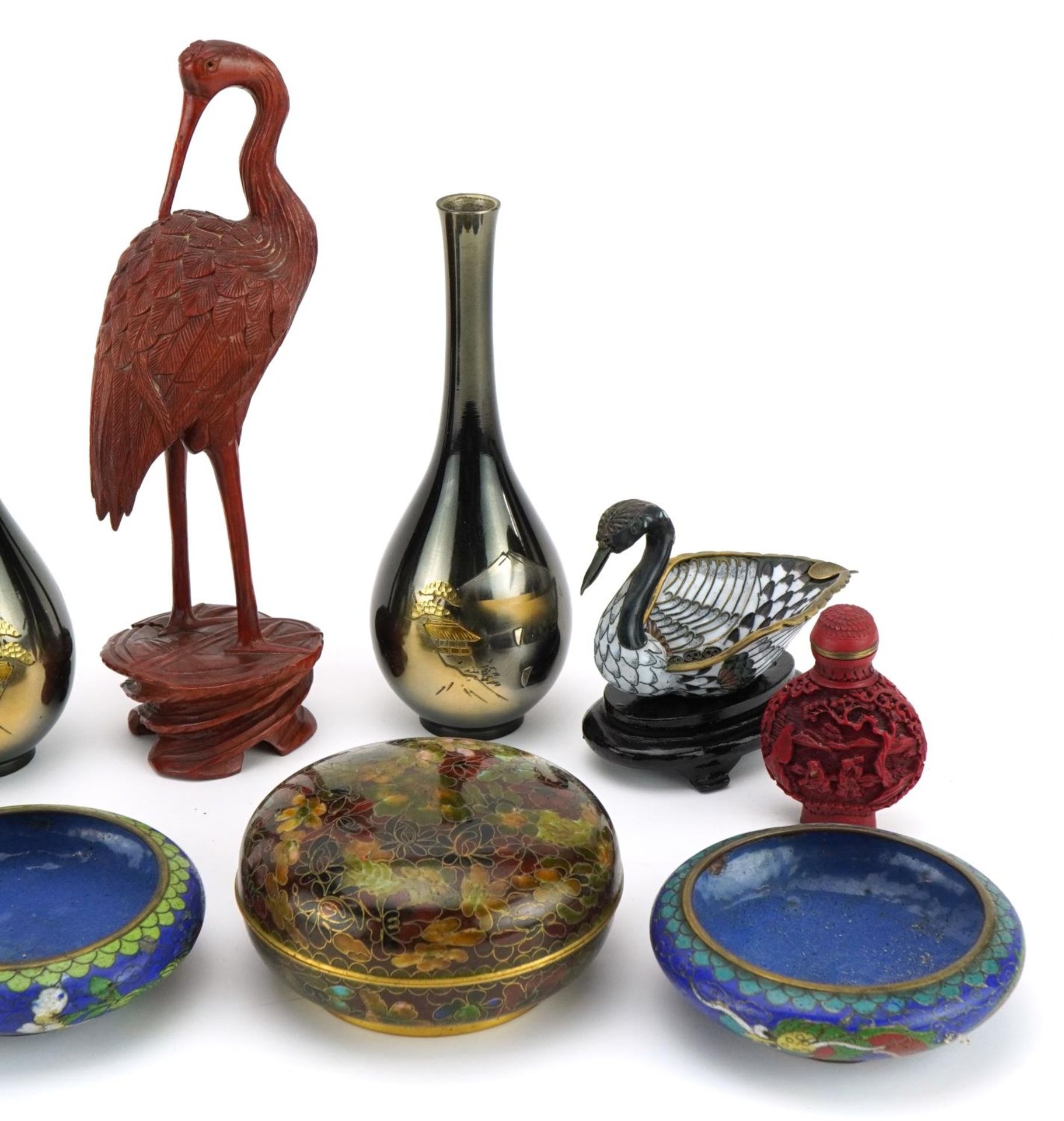 Chinese collectables including cloisonne dishes enamelled with dragons, pair of cinnabar lacquer - Image 3 of 3